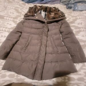 Women's Brown Puffer Jacket with Faux Fur Lining
